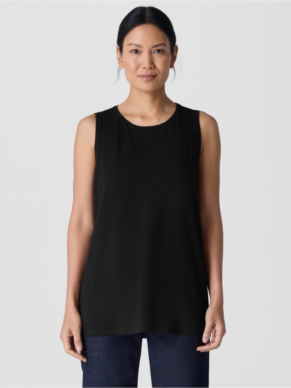 Eileen Fisher Women's Size M Black Scoop Neck Tank Top Lightweight Jersey